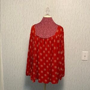 Women's Old Navy XXL Boho Peasant Red Blue Gold Open Back Pullover Blouse